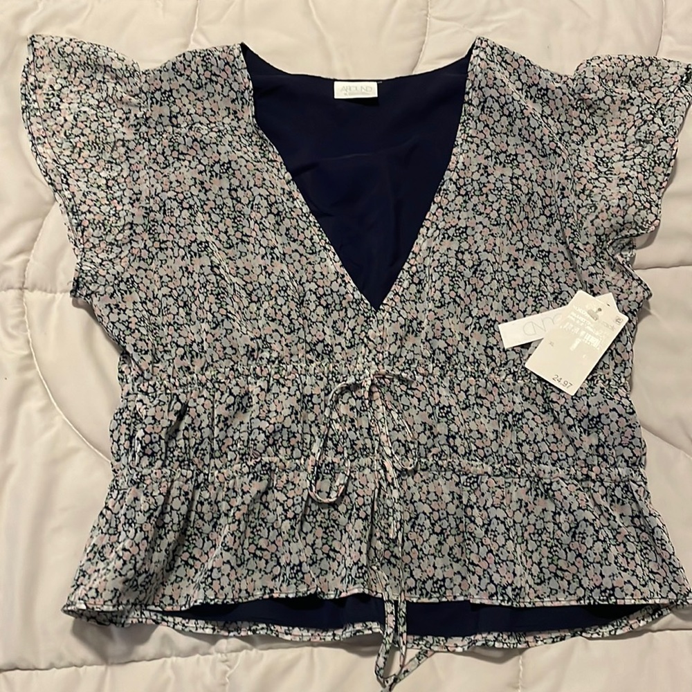 ABOUND blue & pink floral blouse, size XL. With tags